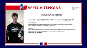 L'appel à témoins concernant Lorenzo, lancé le 8 avril 2024 par la gendarmerie des Landes 