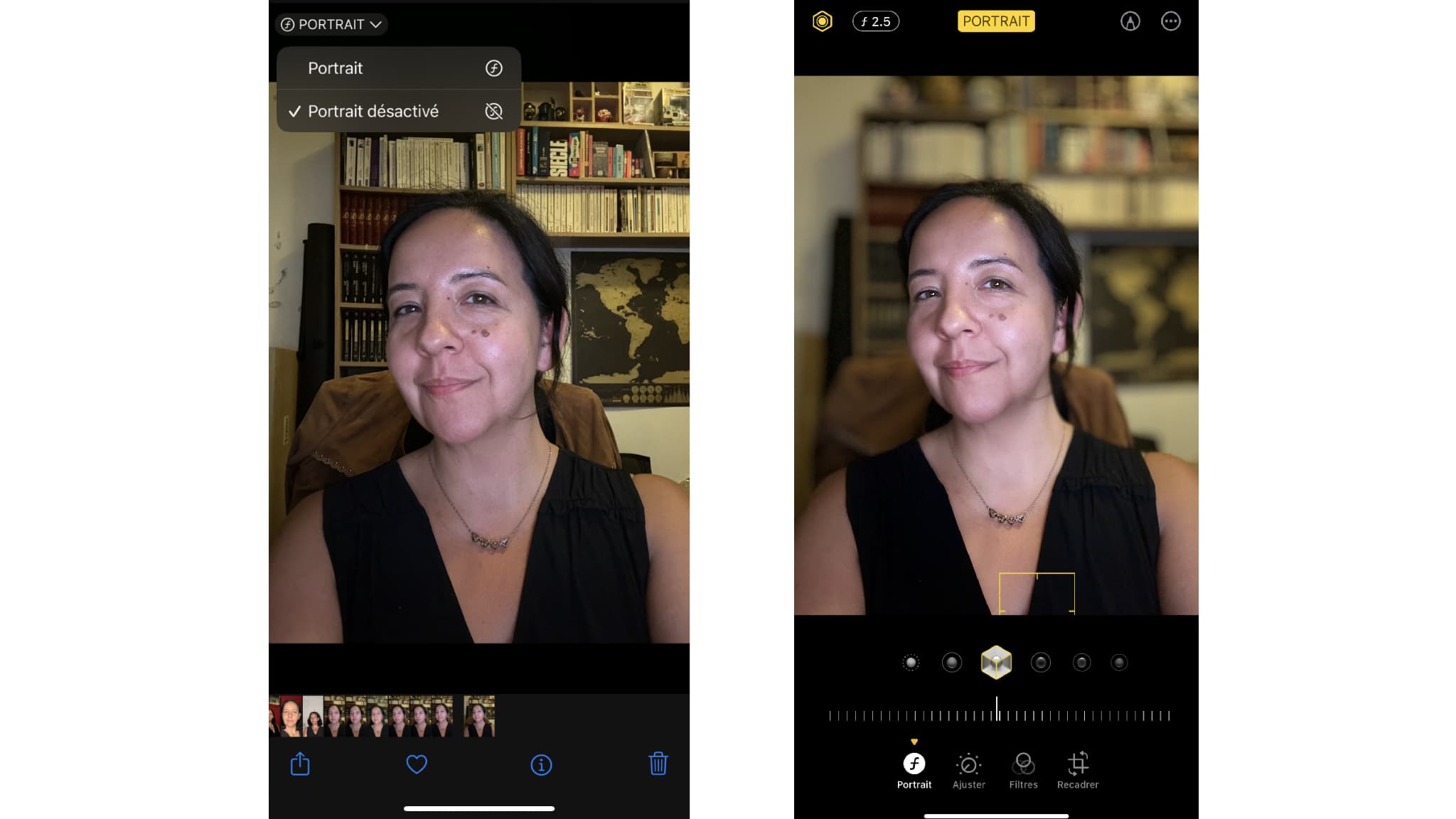La possibilité de retoucher les photos en mode portrait après la prise fonctionne aussi avec les selfies La possibilité de retoucher les photos en mode portrait après la prise fonctionne aussi avec les selfies