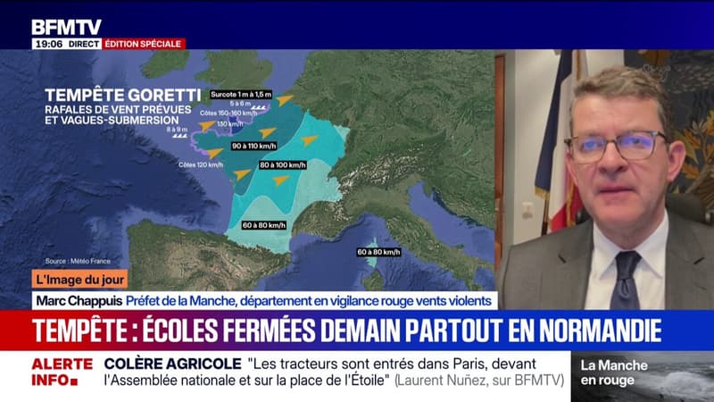 Tempête Goretti: "Par prudence, nous fermons tous les établissements scolaires", explique le préfet de la Manche