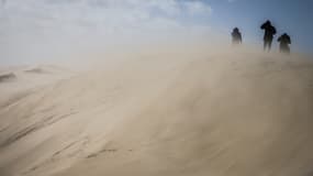 Des personnes marchent au sommet de la dune du Pilat à La Teste-de-Buch le 27 octobre 2023. 