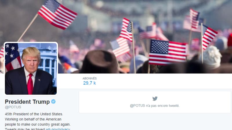 Le nouveau compte Twitter du président Donald Trump.