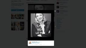 Jean-Marie Le Pen a tweeté une photo de sa fille Marine Le Pen avec un message en anglais dessus appelant à "rester calme" et à voter pour elle.
