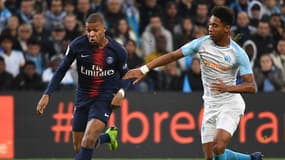 Kylian Mbappé face à Boubacar Kamara lors de OM-SG le 28 octobre 2018