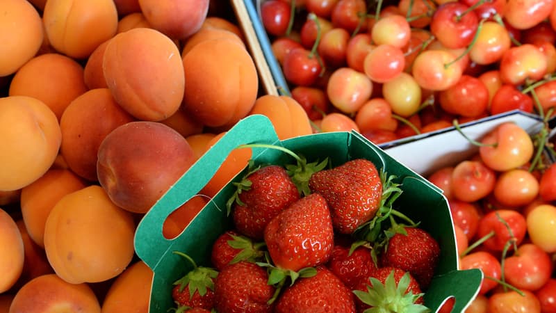 Abricots, fraises, cerises en rayon.