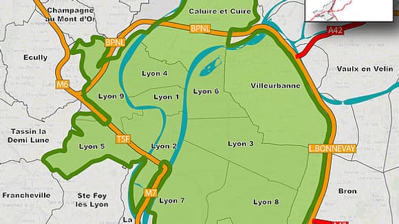 Le périmètre de la ZFE actuelle à Lyon.