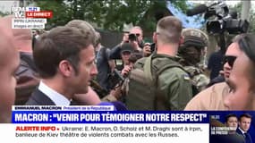 Emmanuel Macron à Irpin: "nous sommes venus ici pour venir témoigner notre respect et de notre admiration pour le courage des Ukrainiens" 