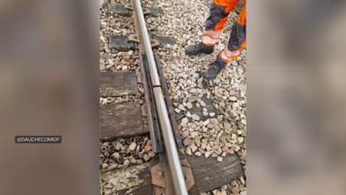 Une éclisse manquante sur le tramway T13 en Ile-de-France. 