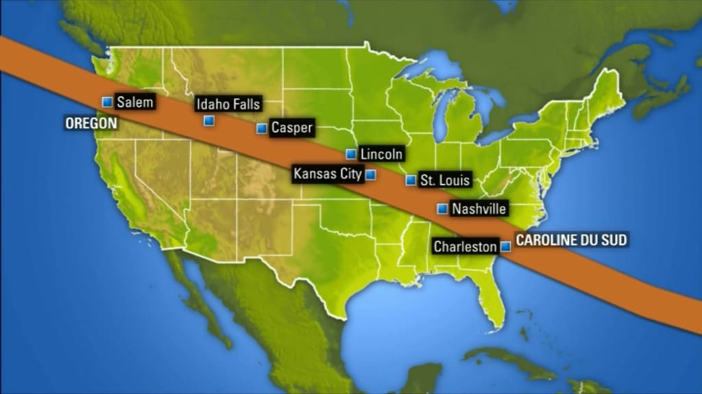Parcours de l'éclipse à travers les Etats-Unis. Parcours de l'éclipse à travers les Etats-Unis.