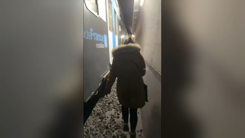 Des usagers du RER C sur les voies du train après une panne sur le poste d'aiguillage de la gare Paris-Austerlitz lundi 18 mars 2024.