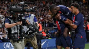 Kylian Mbappé célèbre son but lors de PSG-Lens (3-1, L1), le 26 août 2023