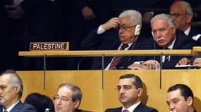 Mahmoud Abbas sur les bancs de l'Onu, mercredi lors du discours de Barack Obama. Le président de l'Autorité palestinienne plaide vendredi la cause d'un Etat palestinien, quand bien même le président américain a prévenu qu'il y opposerait son veto. /Photo
