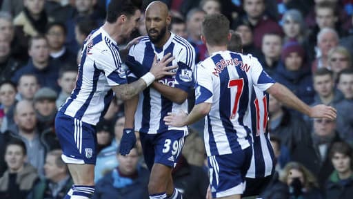 Nicolas Anelka célèbre un but par une "quenelle", le 28 décembre dernier sur le terrain de West Ham, en Angleterre.
