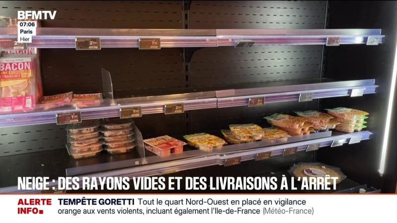 Dans les supermarchés, des rayons vides à cause de la neige
