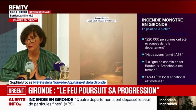 Incendie en Gironde: "Il n'y aura pas de retour" des évacués "tant que le feu ne sera pas fixé", annonce la préfète