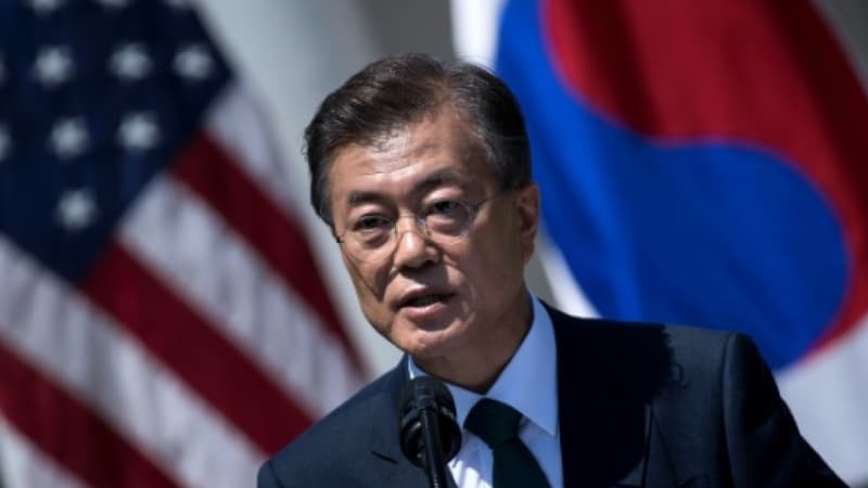 Le président sud-coréen Moon Jae-In en conférence de presse, le 30 juin 2017 à Washington -