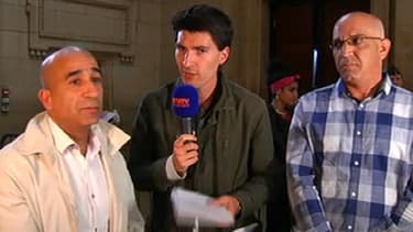Abderrahim el-Jabri et Abdelkader Azzimani au micro de BFMTV après la révision de leur procès mercredi 15 mai.