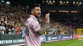 Le sourire de Lionel Messi lors de la victoire de l'Inter Miami sur le terrain du Los Angeles FC (1-4), le 3 septembre 2023