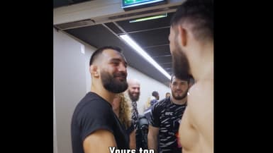 Benoit Saint Denis et Nassourdine Imavov dans les couloirs de l'Accor Arena le 6 septembre 2025