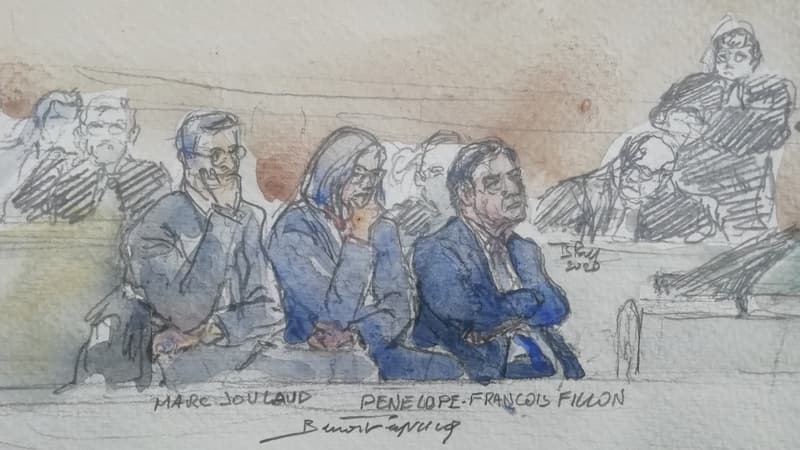 Marc Joulaud, Penelope Fillon et François Fillon à leur procès, au tribunal judiciaire de Paris, le 26 février 2020.