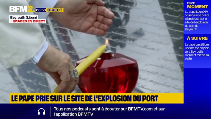 Le pape Léon XIV se recueille devant le mémorial de l'explosion du port du Liban qui a coûté la vie à plus de 220 personnes en 2020