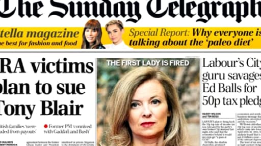 La Une du Sunday Telegraph, ce dimanche 26 janvier. Au-dessus du visage de Valérie Trierweiler: "La première dame est virée".