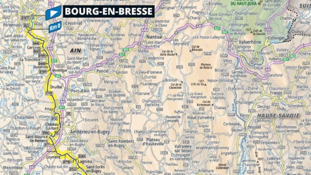 La carte du parcours de la 7e étape du Tour de France féminin entre Bourg-en-Bresse et Chambéry