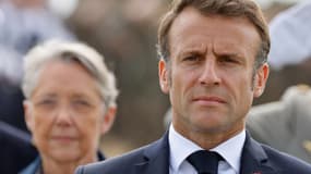 Le président de la République Emmanuel Macron et la Première ministre Élisabeth Borne à Colleville-Montgomery (Normandie), le 6 juin 2023.