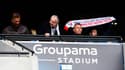 Hervé Renard au côté de Jean-Michel Aulas le 16 avril 2023 au Groupama Stadium.