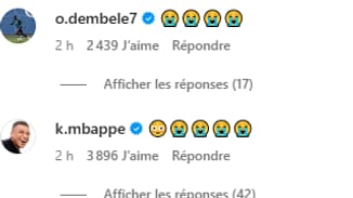 Capture d'écran des commentaires sous la photo Instagram de Benjamin Pavard. 