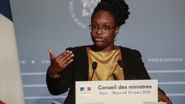 La porte-parole du gouvernement Sibeth Ndiaye, le 18 mars 2020 à l'Elysée