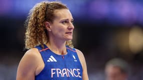 Melina Robert-Michon lors du lancer de disque aux JO 2024 au Stade de France le lundi 5 août 2024.
