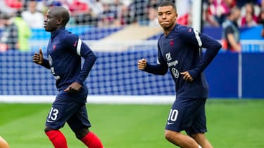 N'Golo Kanté et Kylian Mbappé avant France-Danemark, le 03/06/2022
