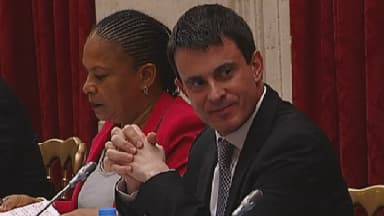 Christiane Taubira et Manuel Valls lors d'un Conseil des ministres.