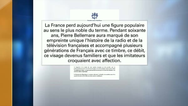 Le communiqué de l'Elysée pour saluer la mémoire de Pierre Bellemare