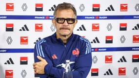 Fabien Galthié, le sélectionneur du XV de France, pendant une conférence de presse à Marcoussis, le 29 octobre 2024