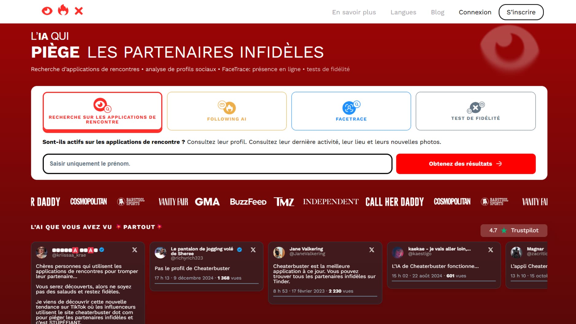 Le site Cheater Buster propose de découvrir si votre partenaire à un profil Tinder, moyennant 20 dollars par mois. Le site Cheater Buster propose de découvrir si votre partenaire à un profil Tinder, moyennant 20 dollars par mois.