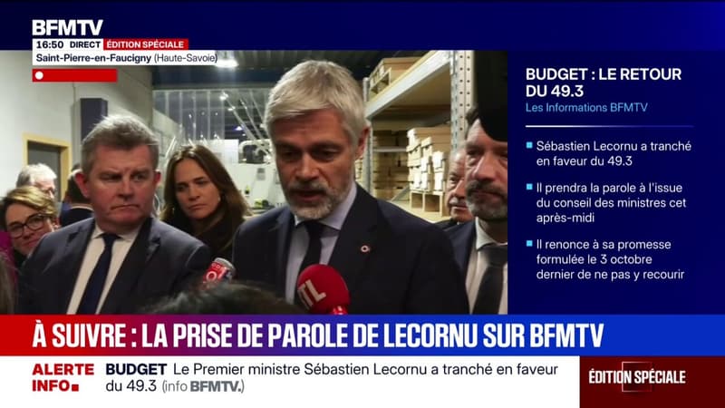 Adoption du budget par 49.3: "On se prononcera quand on aura la totalité du budget", explique Laurent Wauquiez, président du groupe LR à l'Assemblée