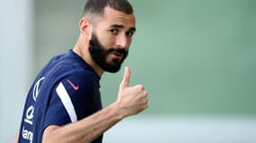 L'attaquant vedette de l'équipe de France Karim Benzema au stade olympique de Turin, le 8 octobre 2021, à deux jour du match contre la Belgique en Ligue des nations 