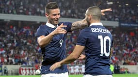Olivier Giroud et Karim Benzema en équipe de France en 2014