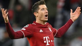 Robert Lewandowski auteur du 3e but du Bayern Munich contre le RB Salzbourg à l'Allianz Arena, le 8 mars 2022 