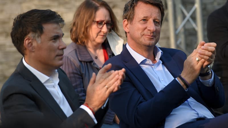 Le premier secrétaire du Parti socialiste Olivier Faure et le candidat EELV Yannick Jadot, le 24 juin 2021 à Nantes.
