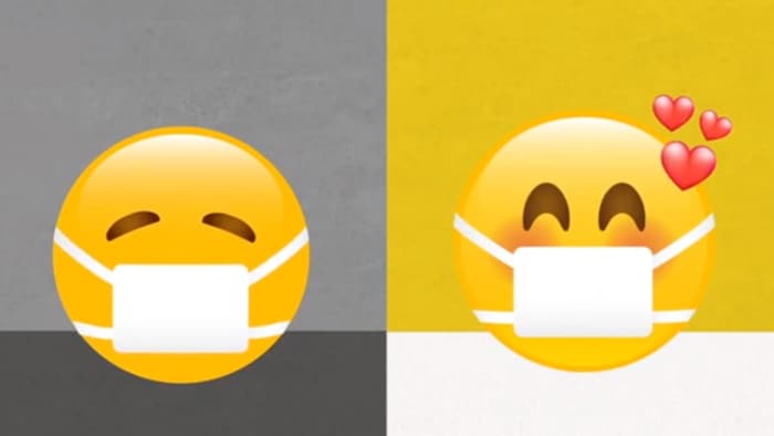 A gauche, l'émoji approuvé en 2010 représentant un visage masqué et à droite, la proposition pour un nouveau symbole A gauche, l'émoji approuvé en 2010 représentant un visage masqué et à droite, la proposition pour un nouveau symbole