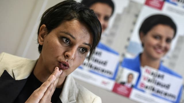 Najat Vallaud-Belkacem lors d'une conférence de presse, le 22 mai 2017 à Villeurbanne.