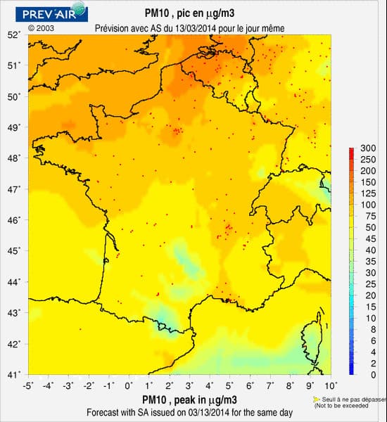 La carte du jour de la pollution aux particules inférieures à 10 microns ou 10 PM La carte du jour de la pollution aux particules inférieures à 10 microns ou 10 PM