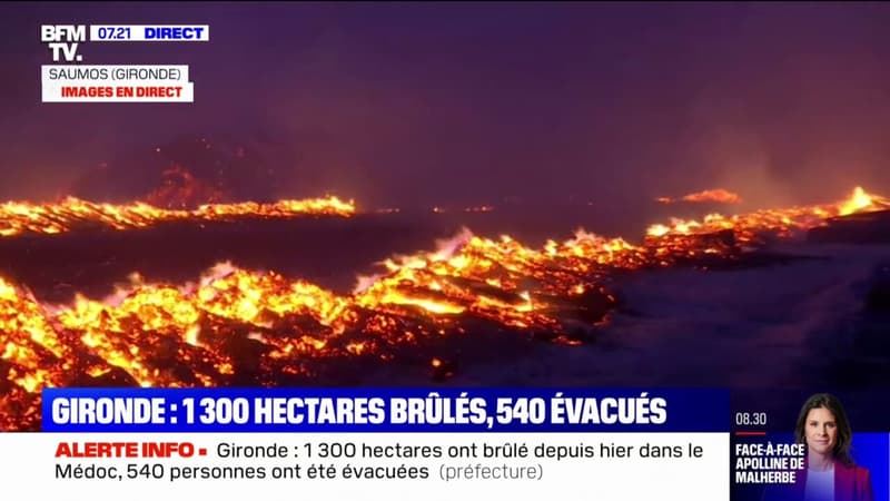 Gironde: 1300 hectares de végétation ravagés par les flammes, 540 personnes évacuées