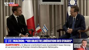 "Notre 1er objectif, c'est la libération de tous les otages, sans aucune distinction": Emmanuel Macron s'exprime face au président israélien Isaac Herzog