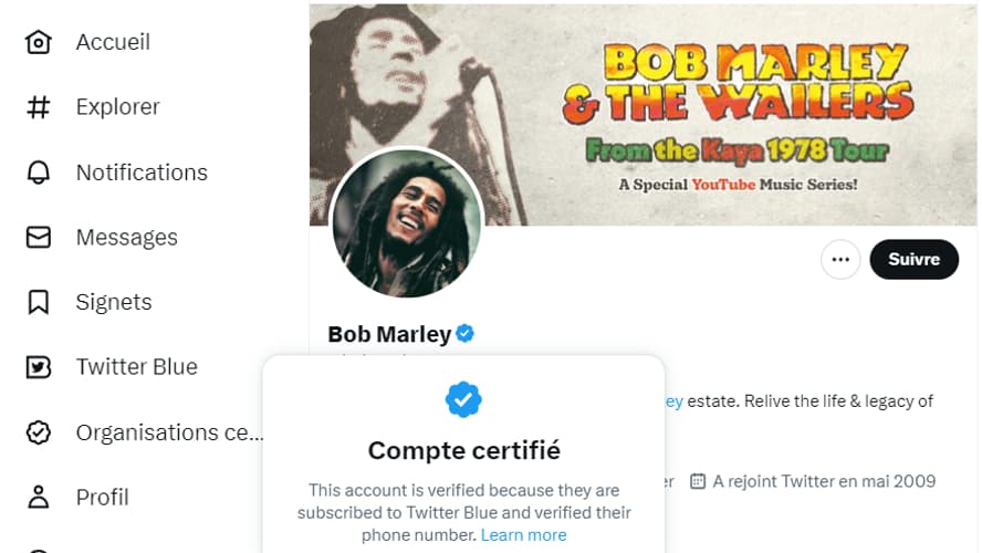 Le compte de Bob Marley a été abonné à Twitter Blue