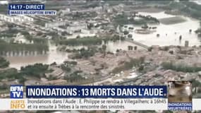 La ville de Trèbes, très touchée par les inondations dans l'Aude, observée depuis l'hélicoptère de BFMTV