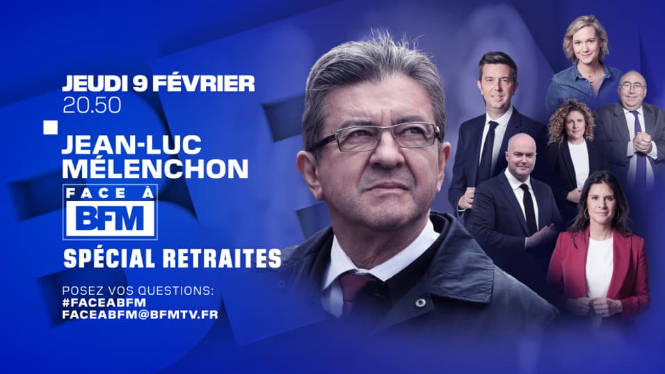 Jean-Luc Mélenchon invité de "Face à BFM" jeudi 9 février 2023 à 20H50 sur BFMTV. Jean-Luc Mélenchon invité de "Face à BFM" jeudi 9 février 2023 à 20H50 sur BFMTV.