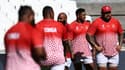 Des joueurs de l'équipe nationale des Tonga à l'entraînement pendant la Coupe du monde de rugby en France